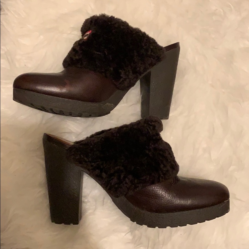 Hunter Bruson Clog Shearling Clog Mule Brown Sz 9 - image 4